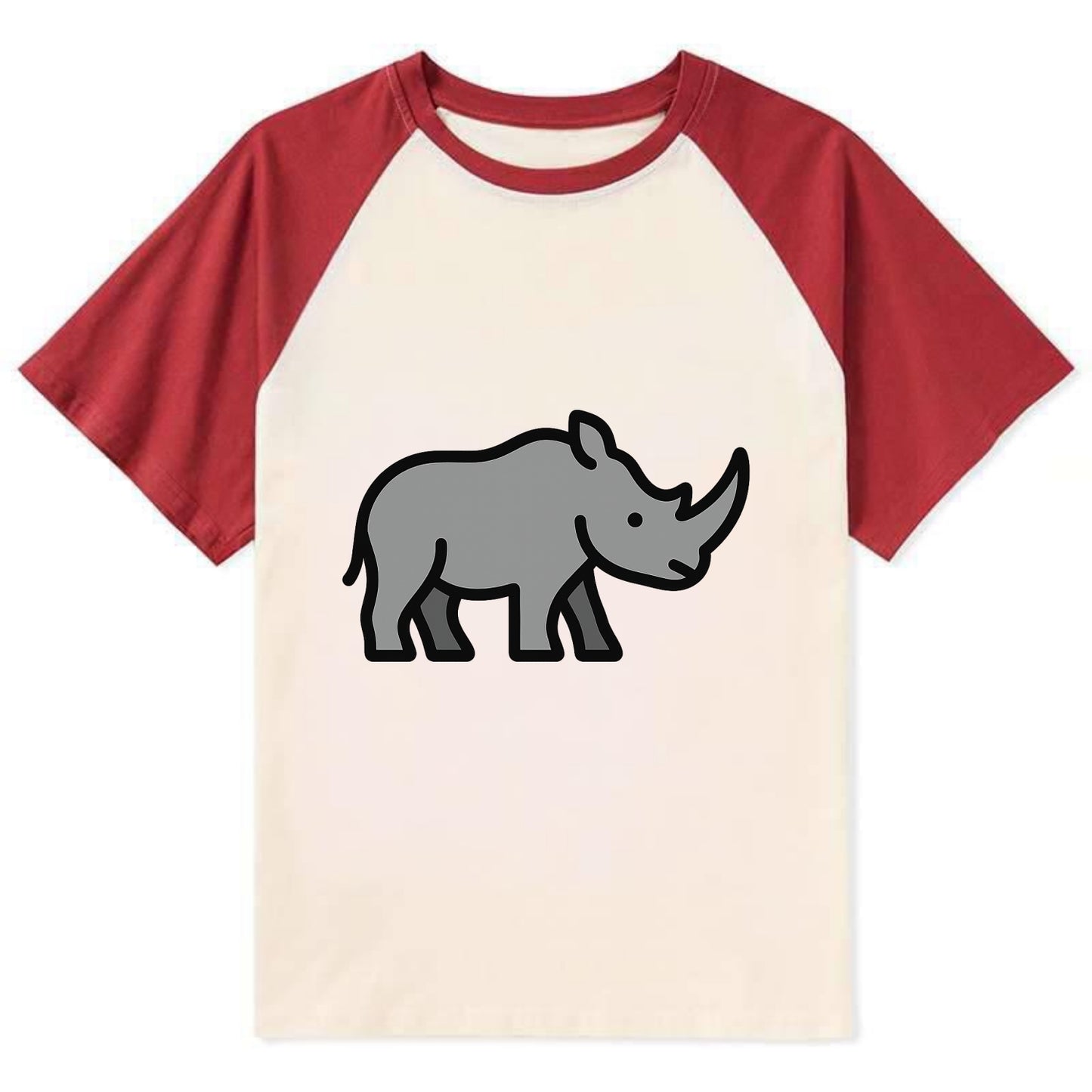 Rhinoceros - Gray with horn flat side profile - Contrast Raglan T-shirt - Red