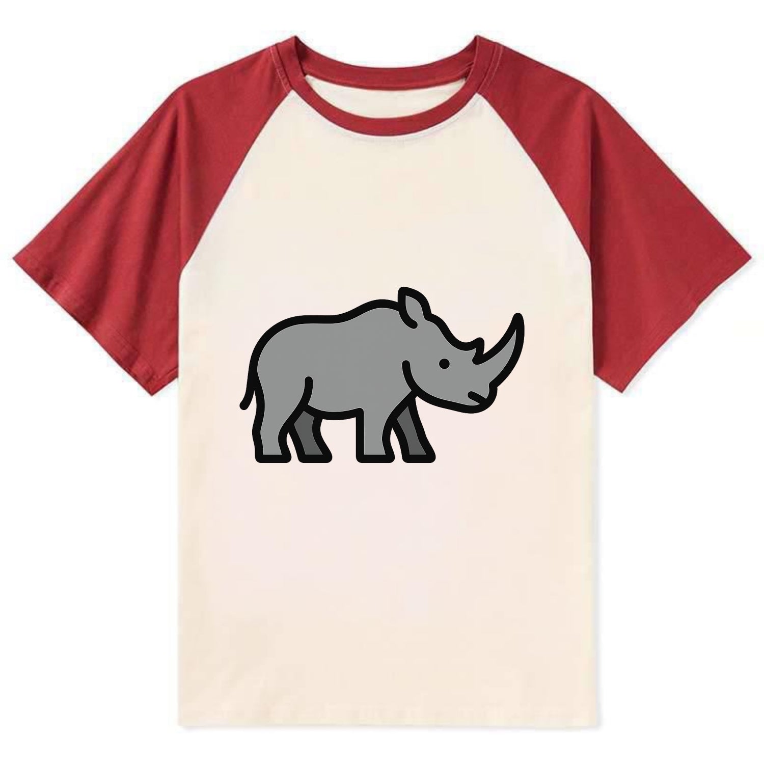 Rhinoceros - Gray with horn flat side profile - Contrast Raglan T-shirt - Red