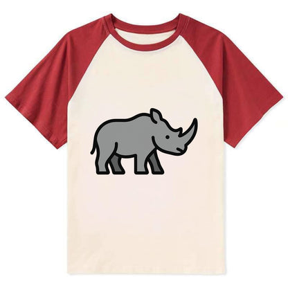 Rhinoceros - Gray with horn flat side profile - Contrast Raglan T-shirt - Red