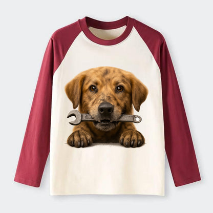 Mechanic Dog  - Raglan Long Sleeve T-Shirt - Red