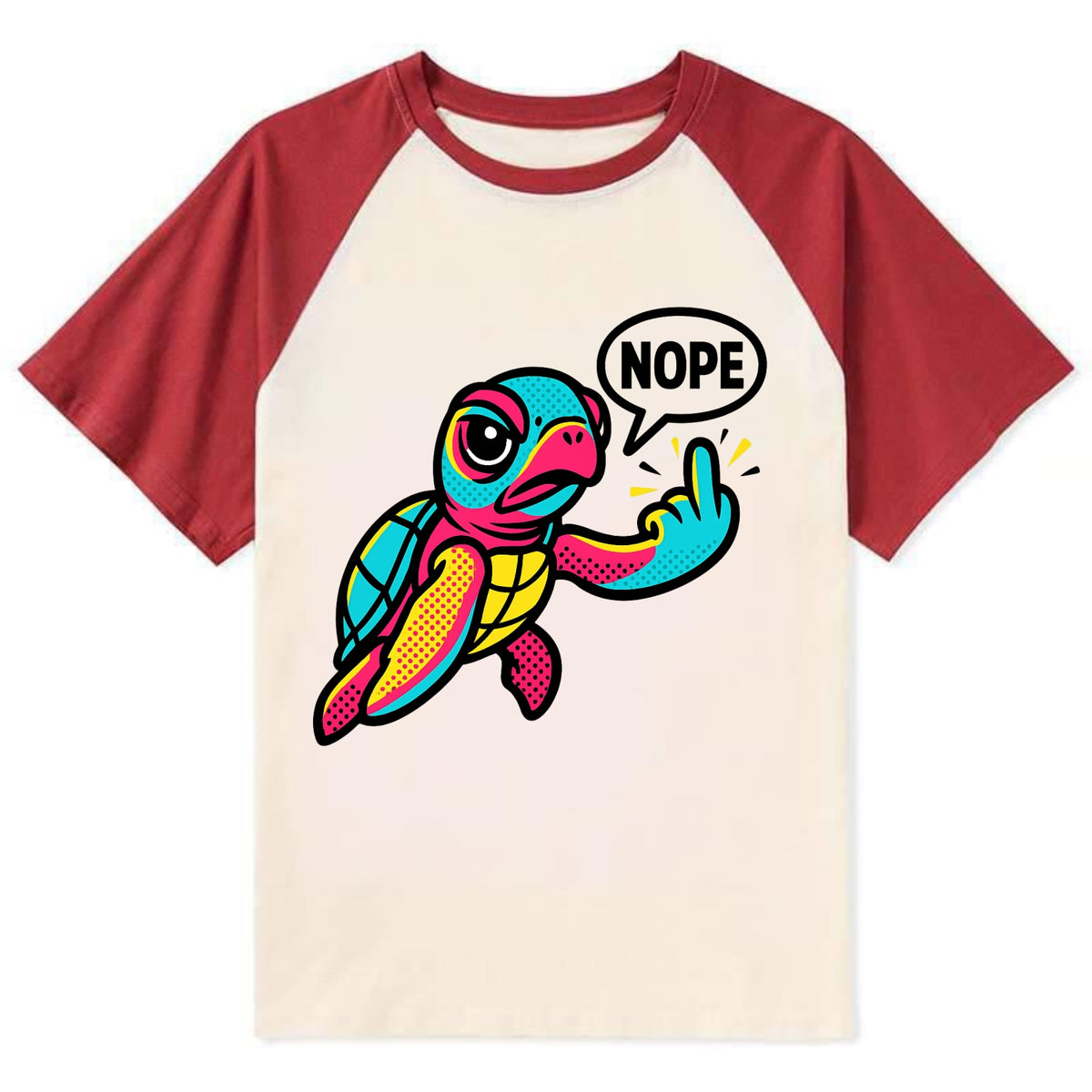 baby sea turtle swimming gracefully, one flipper extended sassily - Contrast Raglan T-shirt - Red