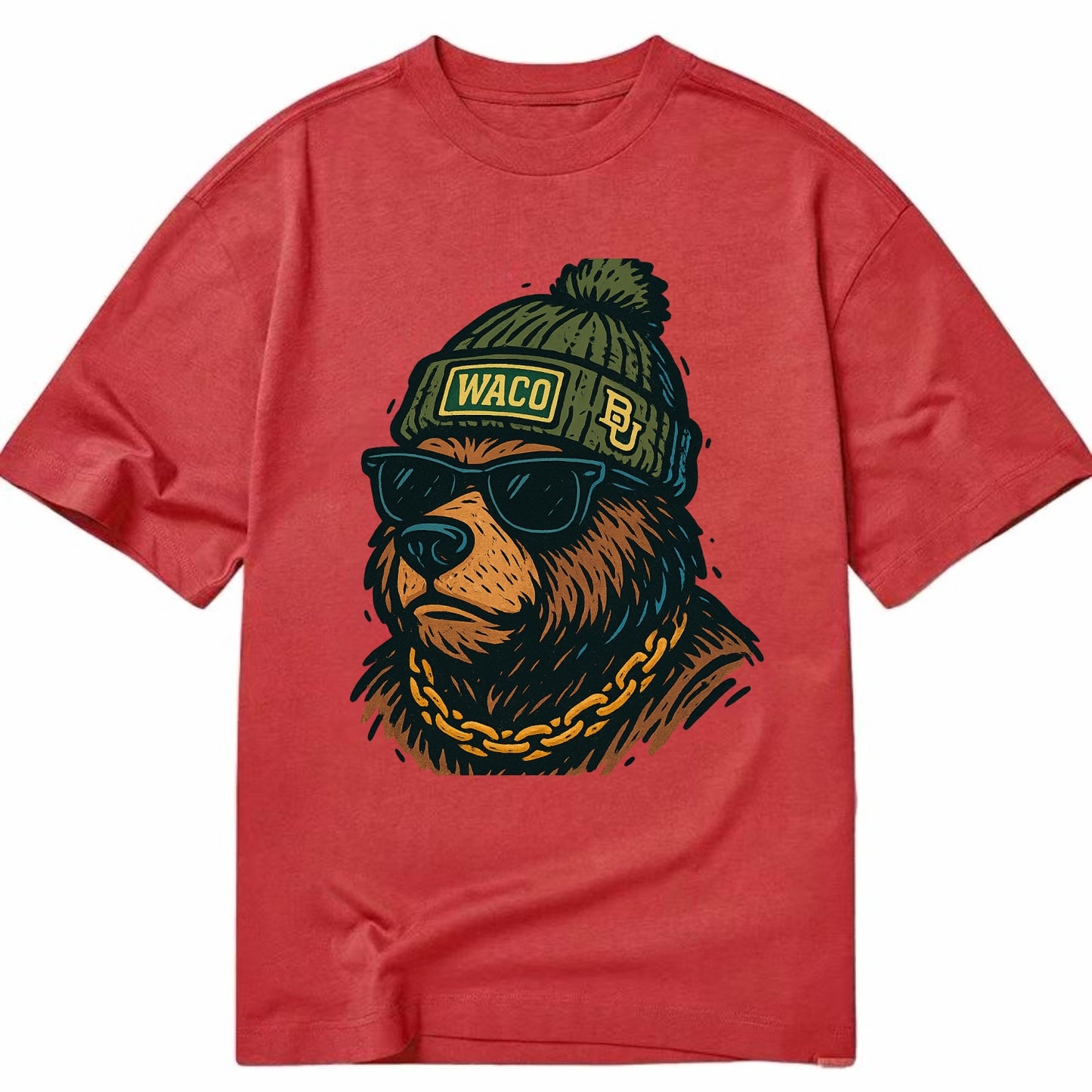 Waco Bear wearing Baylor beanie with BU patch - Classic T-shirt - Red