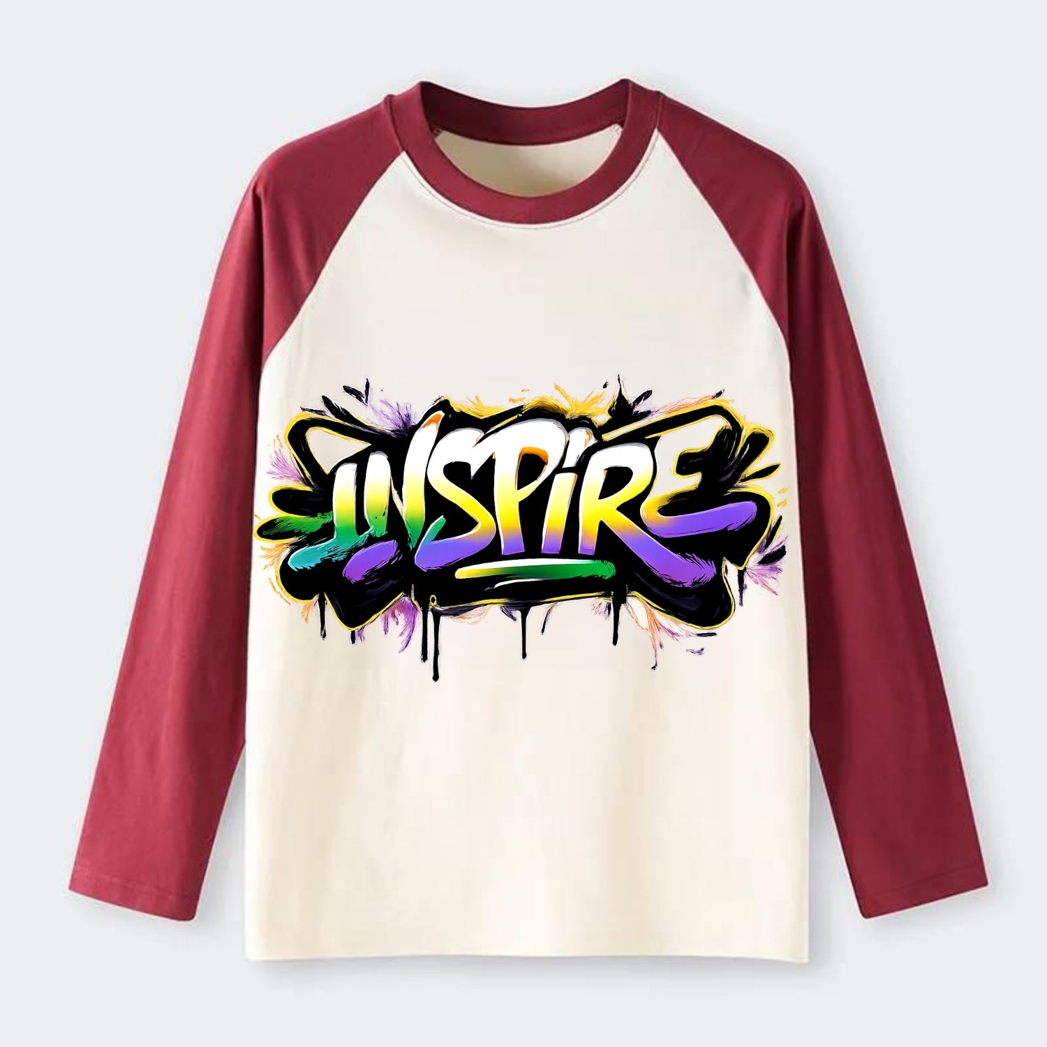 Bold typography design - "INSPIRE" - motivating others, being the spark - Raglan Long Sleeve T-Shirt - Red