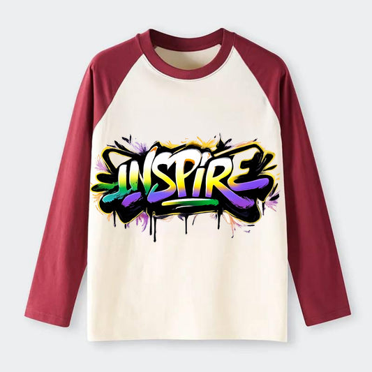Bold typography design - "INSPIRE" - motivating others, being the spark - Raglan Long Sleeve T-Shirt - Red