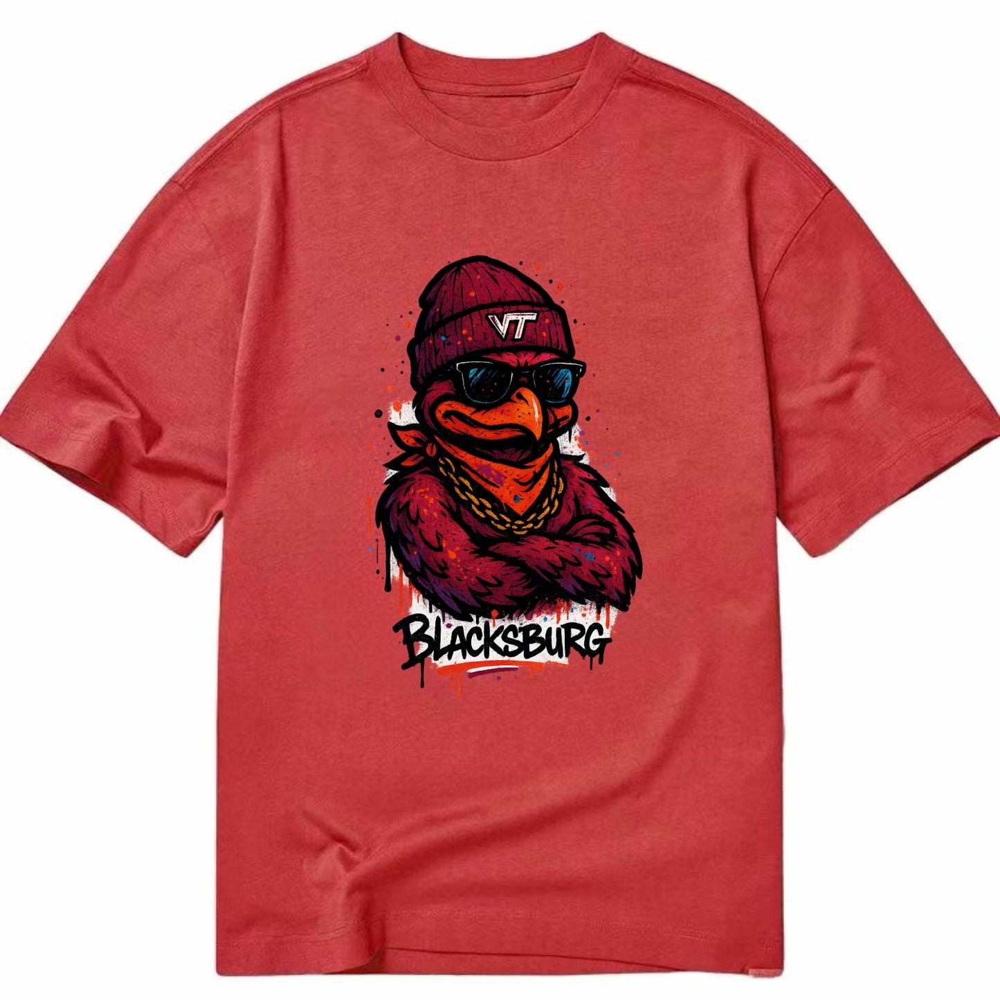 Blacksburg HokieBird wearing Virginia Tech beanie with VT patch - Classic T-shirt - Red