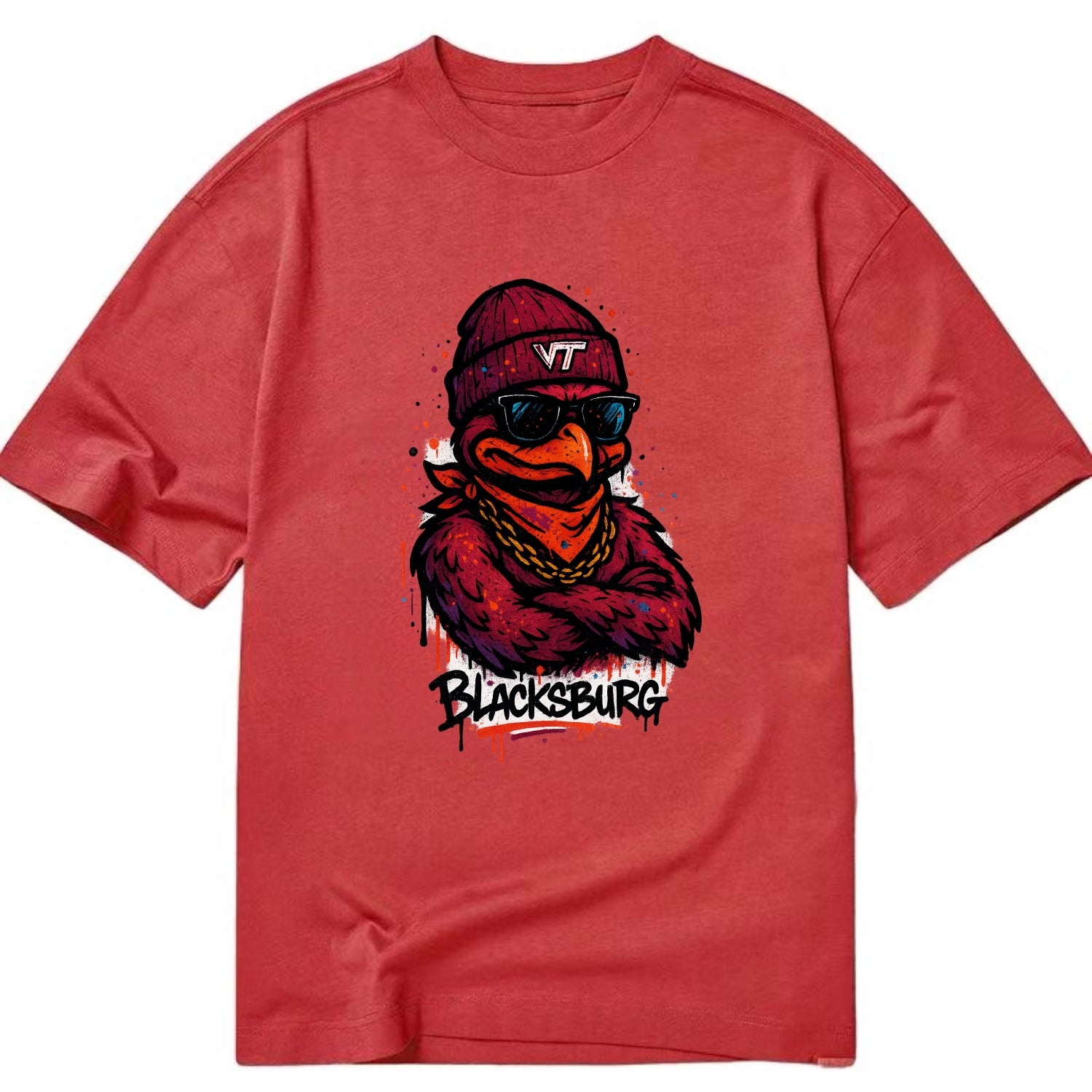 Blacksburg HokieBird wearing Virginia Tech beanie with VT patch - Classic T-shirt - Red