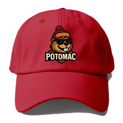 Potomac Beaver wearing Commanders beanie with monument patch and wayfarer sunglasses - Baseball Cap - Red