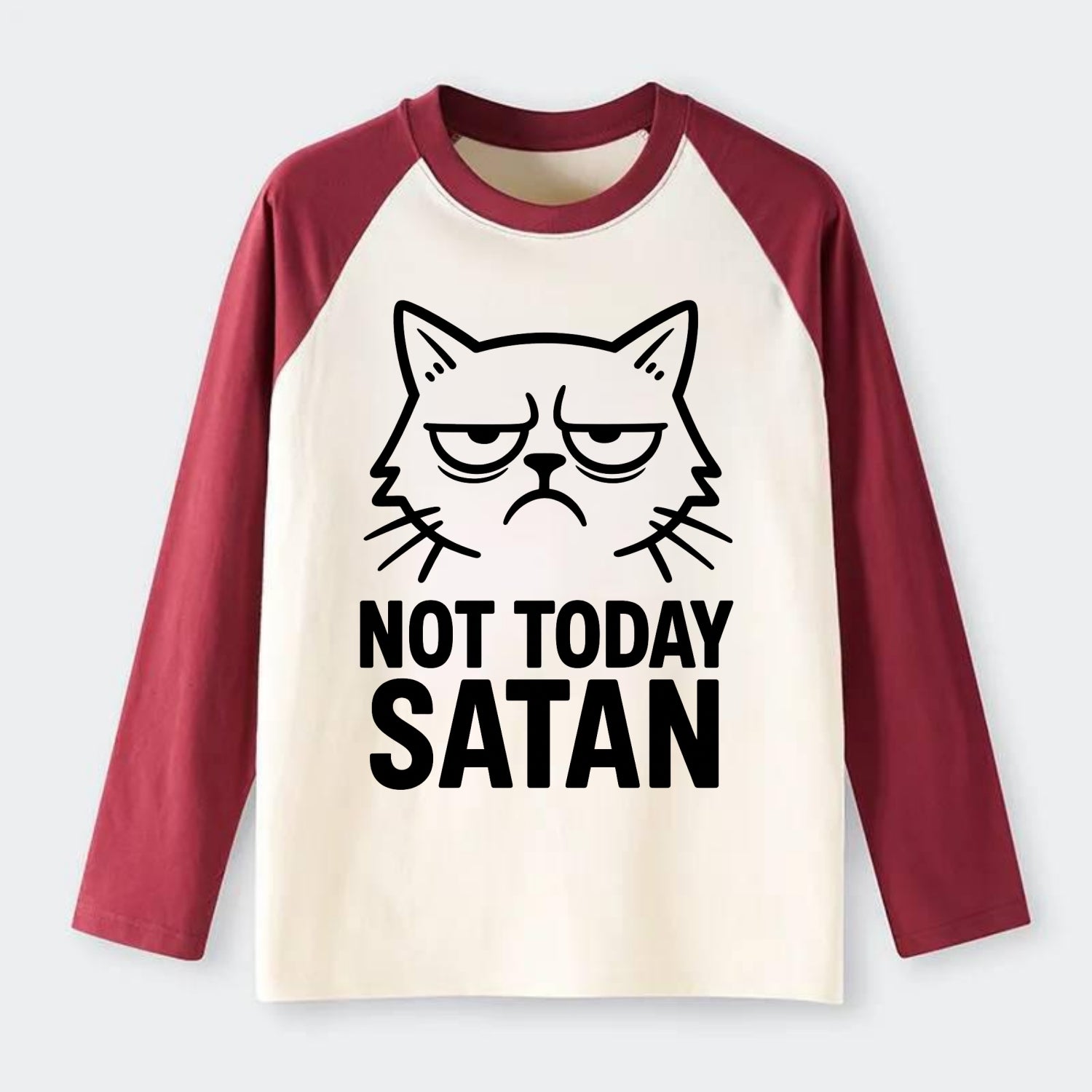 Monday Mood Cat - Raglan Long Sleeve T-Shirt - Red