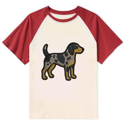 Bluetick Coonhound - Trendy spotted hound logo with prominent black border - Contrast Raglan T-shirt - Red
