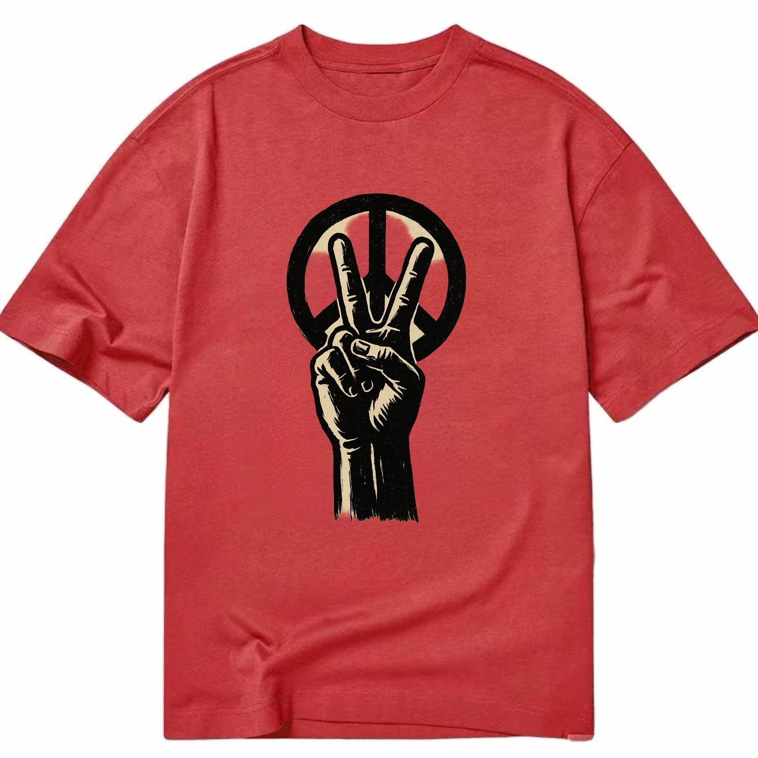 Peace sign hand gesture - anti-war movement ink brushstrokes - Classic T-shirt - Red