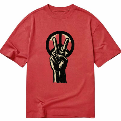 Peace sign hand gesture - anti-war movement ink brushstrokes - Classic T-shirt - Red