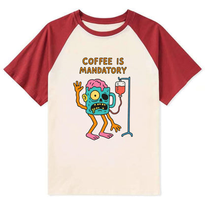 COFFEE IS MANDATORY | Zombie mug with IV drip - Contrast Raglan T-shirt - Red