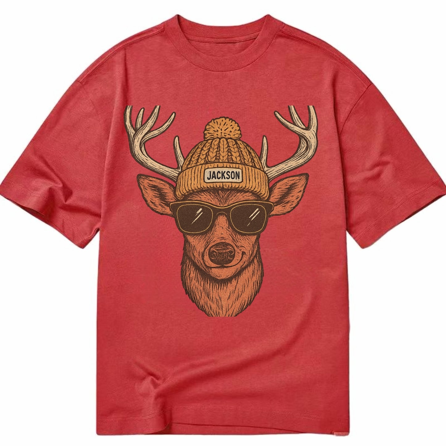 Mississippi White-tailed Deer wearing Jackson beanie with pom pom and wayfarer - Classic T-shirt - Red