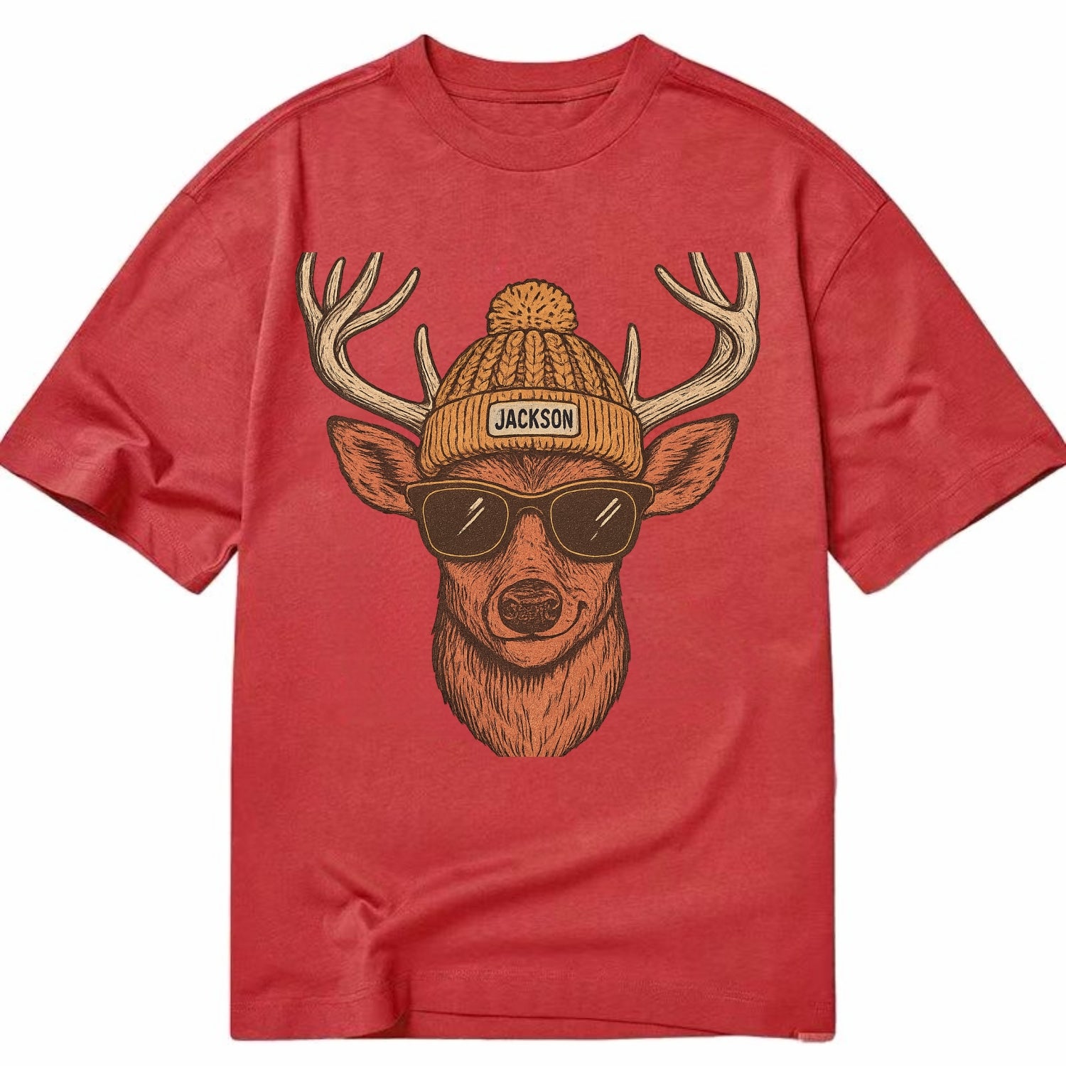 Mississippi White-tailed Deer wearing Jackson beanie with pom pom and wayfarer - Classic T-shirt - Red