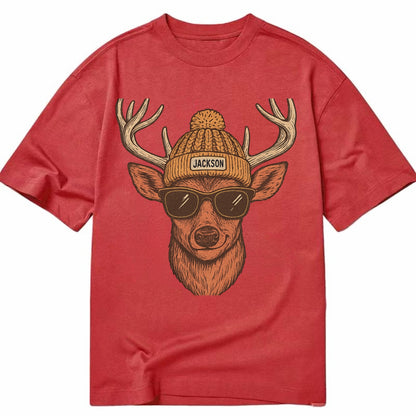 Mississippi White-tailed Deer wearing Jackson beanie with pom pom and wayfarer - Classic T-shirt - Red