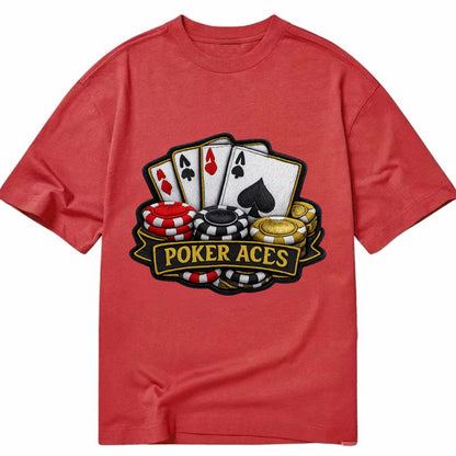 Embroidered patch design - POKER ACES - four aces with chips in red, black and - Classic T-shirt - Red