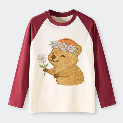 Quokka Daisy Chain - Raglan Long Sleeve T-Shirt - Red