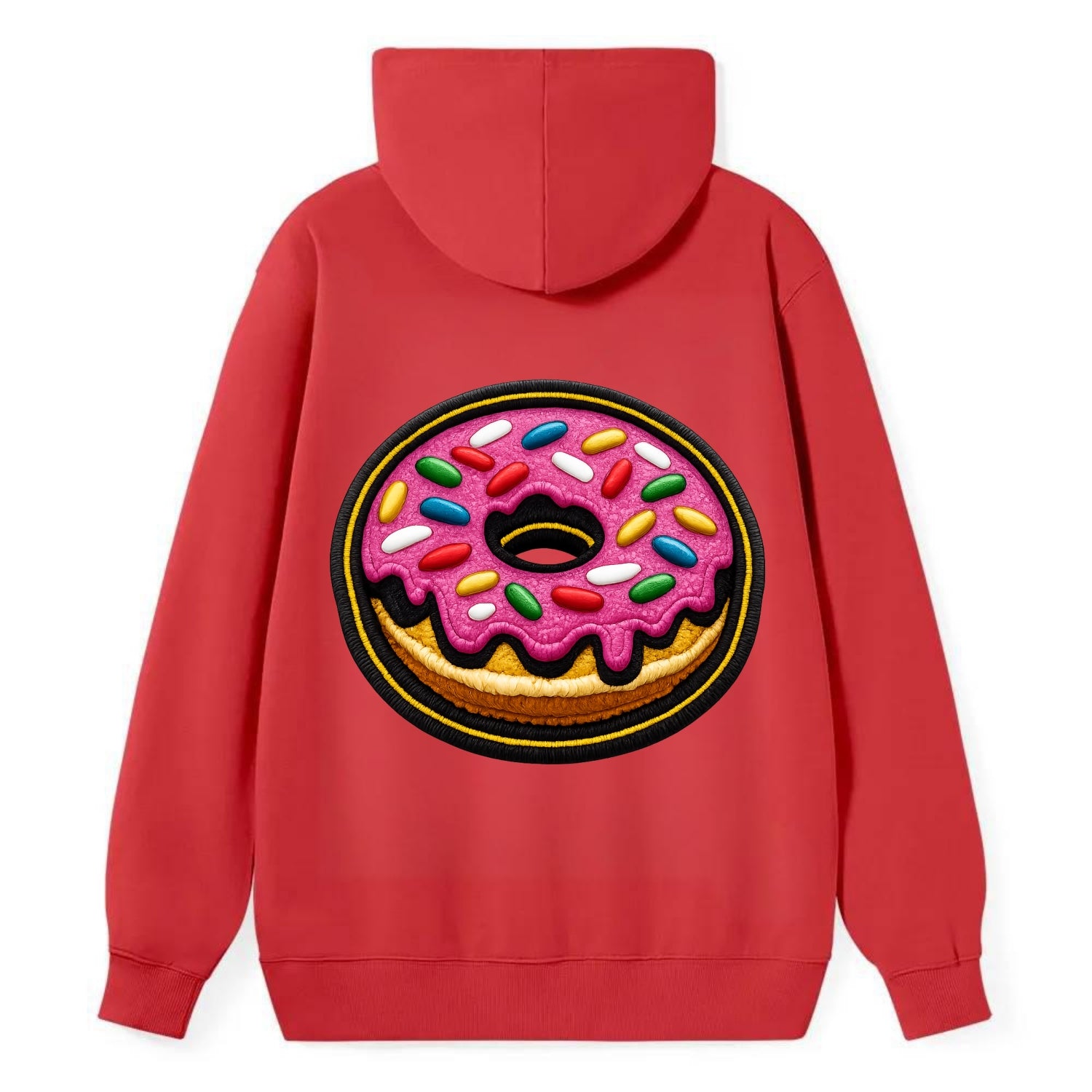 DONUT SPRINKLES - glazed donut with sprinkles in pink and rainbow , sweet - Classic Pullover Hoodie - Red