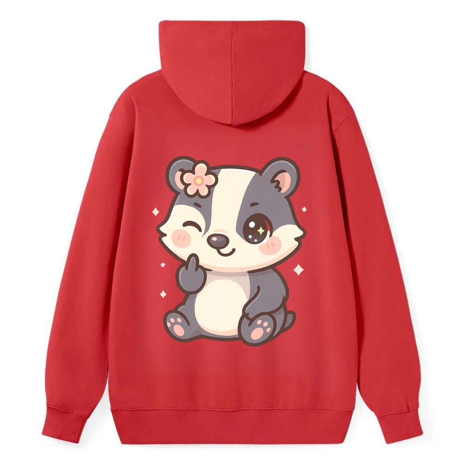 adorable badger with black and white stripes, one paw giving finger - Classic Pullover Hoodie - Red