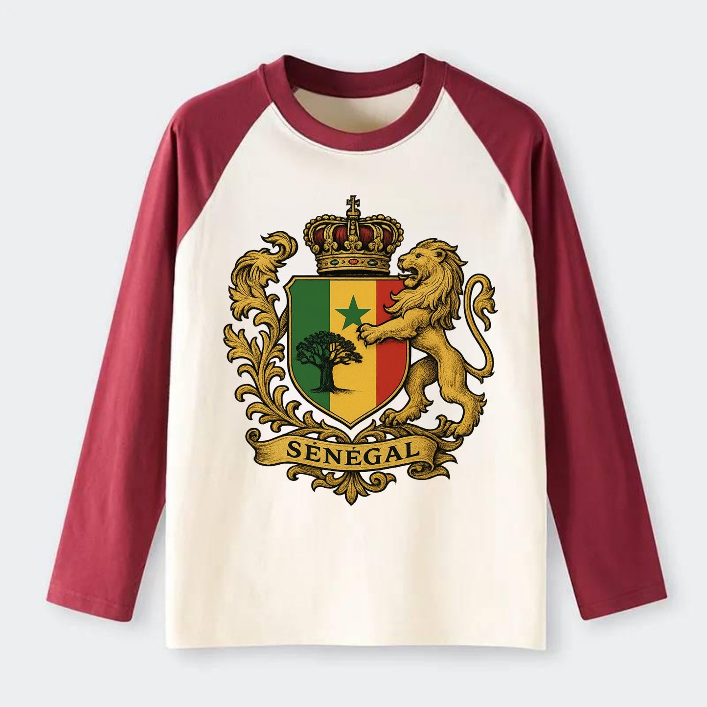 Senegal Lion Emblem  - Raglan Long Sleeve T-Shirt - Red