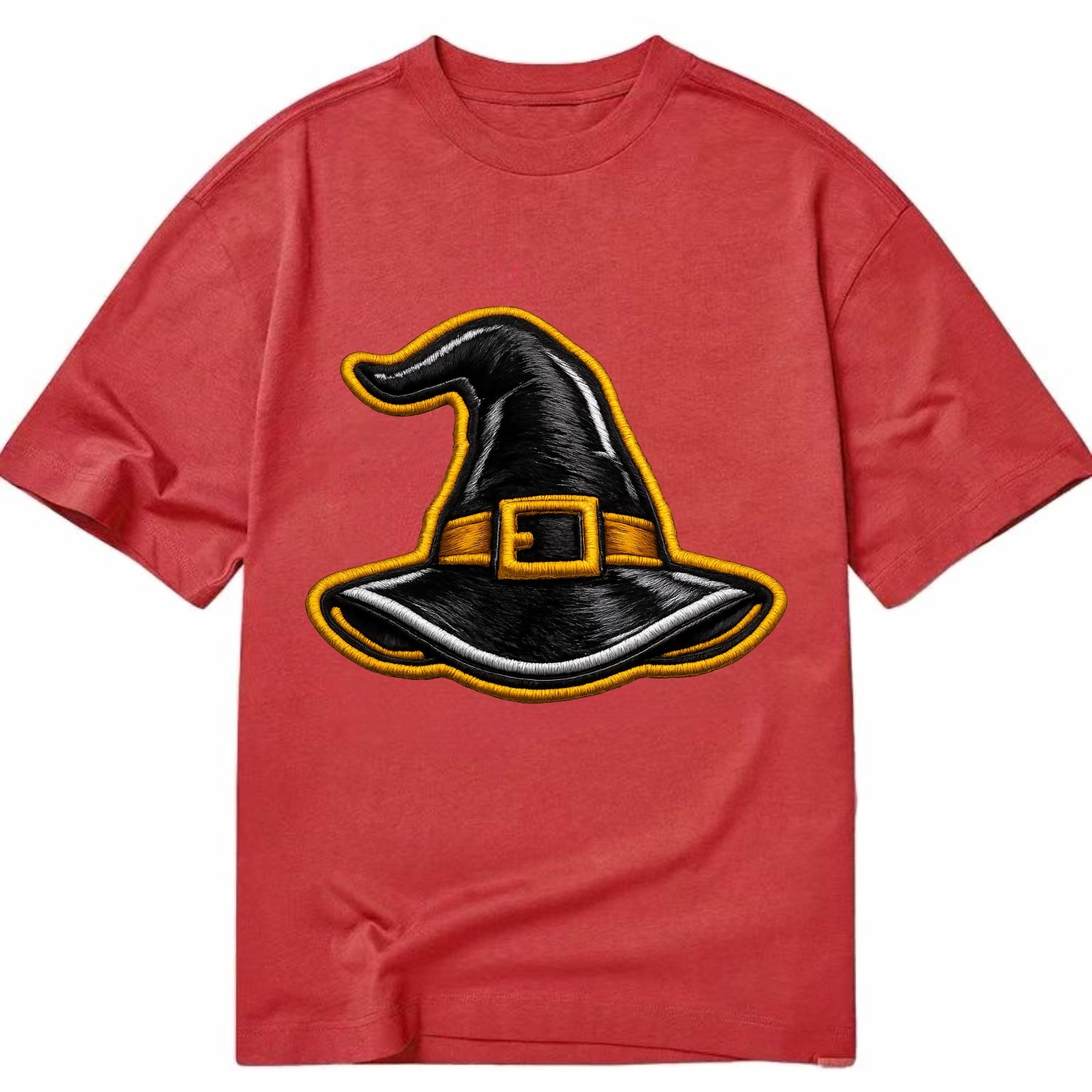 WITCH HAT - pointed hat with buckle in black and gold , coven - Classic T-shirt - Red