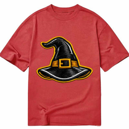 WITCH HAT - pointed hat with buckle in black and gold , coven - Classic T-shirt - Red