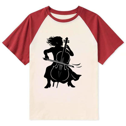 Cellist performing emotional solo - Contrast Raglan T-shirt - Red