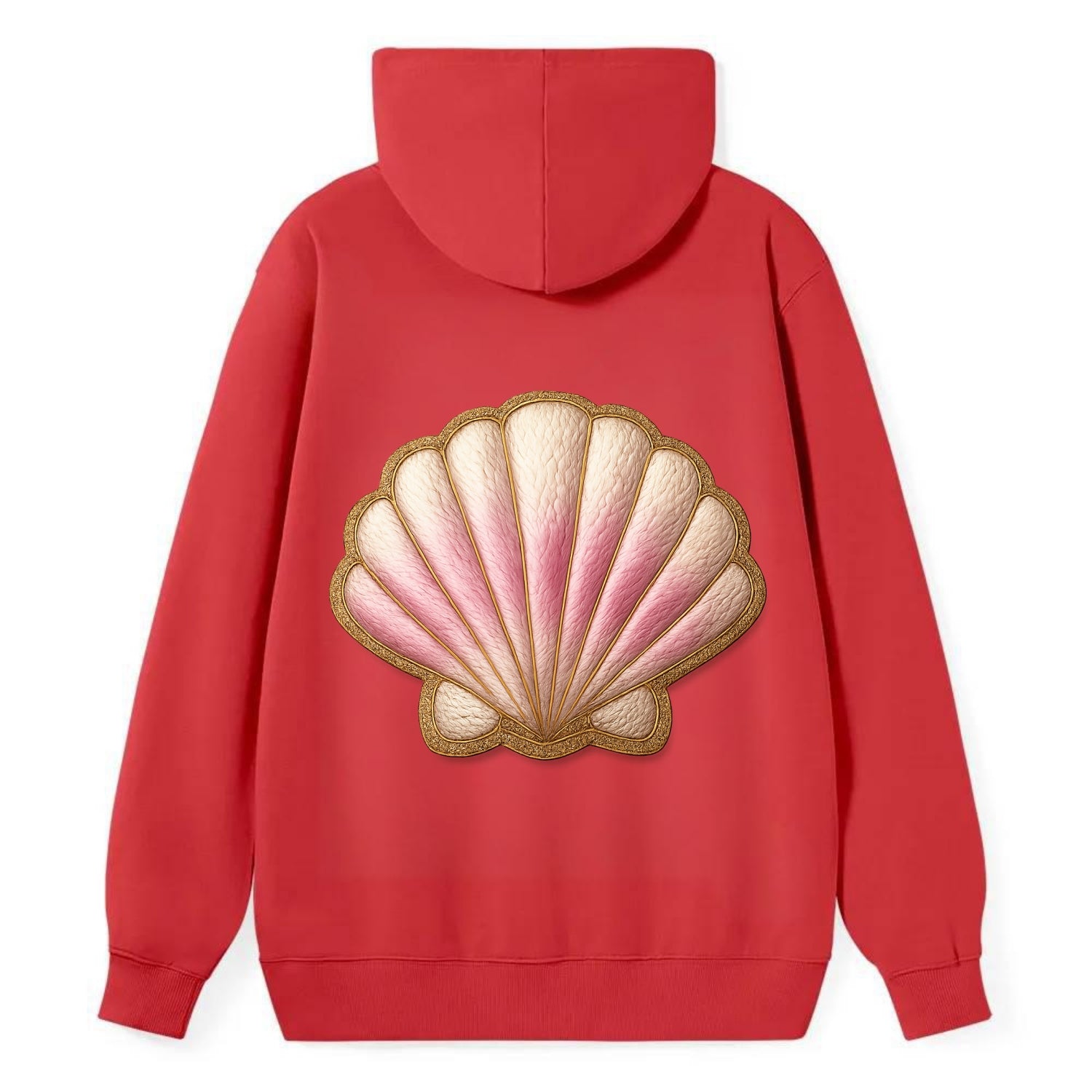 SEASHELL SCALLOP - scallop shell in cream and pink , beach - Classic Pullover Hoodie - Red