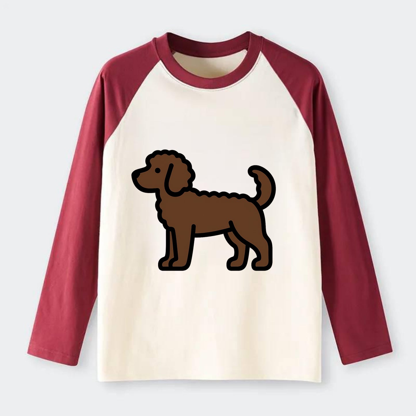 Labradoodle - Chocolate curly flat side profile - Raglan Long Sleeve T-Shirt - Red