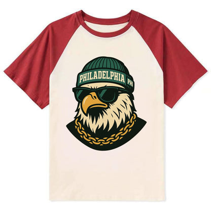 "eagle" "philadelphia" "phi" "green" "us East" - Contrast Raglan T-shirt - Red