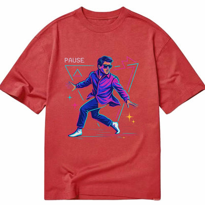 confident figure sliding across polished wooden floor in socks and sunglasses - Classic T-shirt - Red