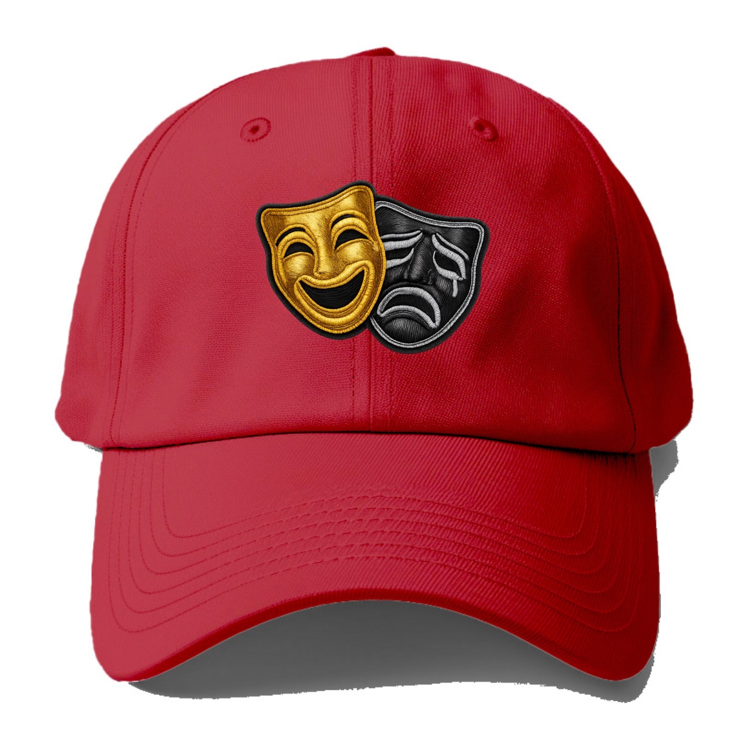 BROADWAY MASKS - comedy tragedy masks in gold and black , theater - Baseball Cap - Red