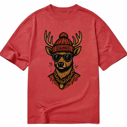 Columbus White-tailed Deer wearing Columbus beanie with pom pom and wayfarer - Classic T-shirt - Red