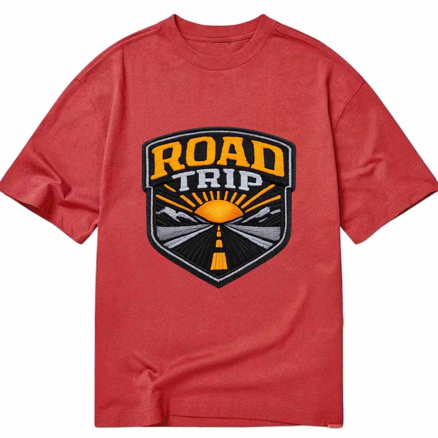 ROAD TRIP - highway and sun in orange and gray , open road - Classic T-shirt - Red