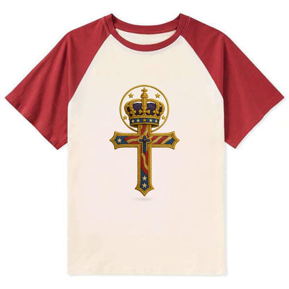 Cross and Crown  - Contrast Raglan T-shirt - Red