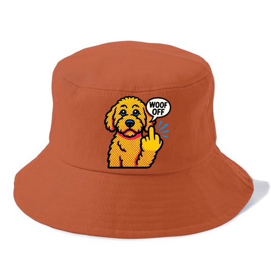 Goldendoodle with teddy bear face and curly golden coat, friendly paw flipping off - Bucket Hat - Red