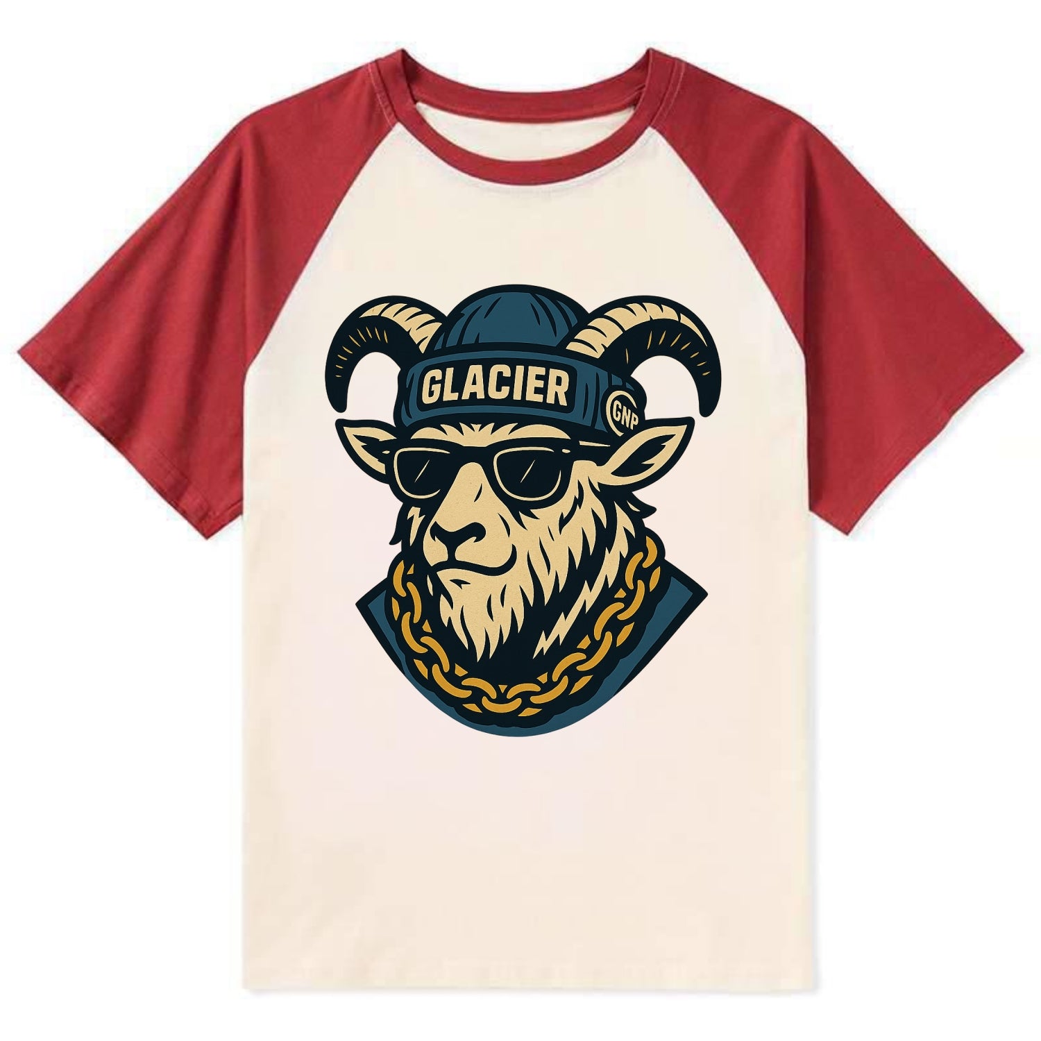 Glacier Mountain Goat - Contrast Raglan T-shirt - Red