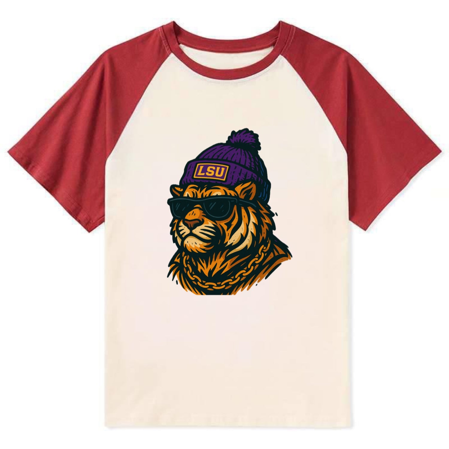 LSU Mike Tiger - Contrast Raglan T-shirt - Red
