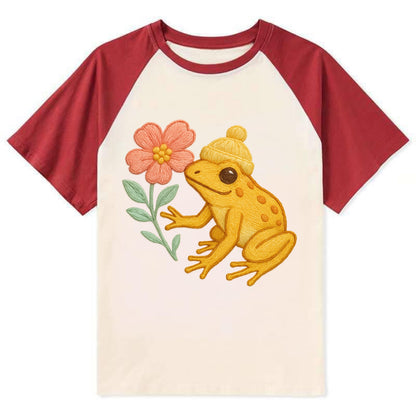 Yellow Dart Frog - Contrast Raglan T-shirt - Red