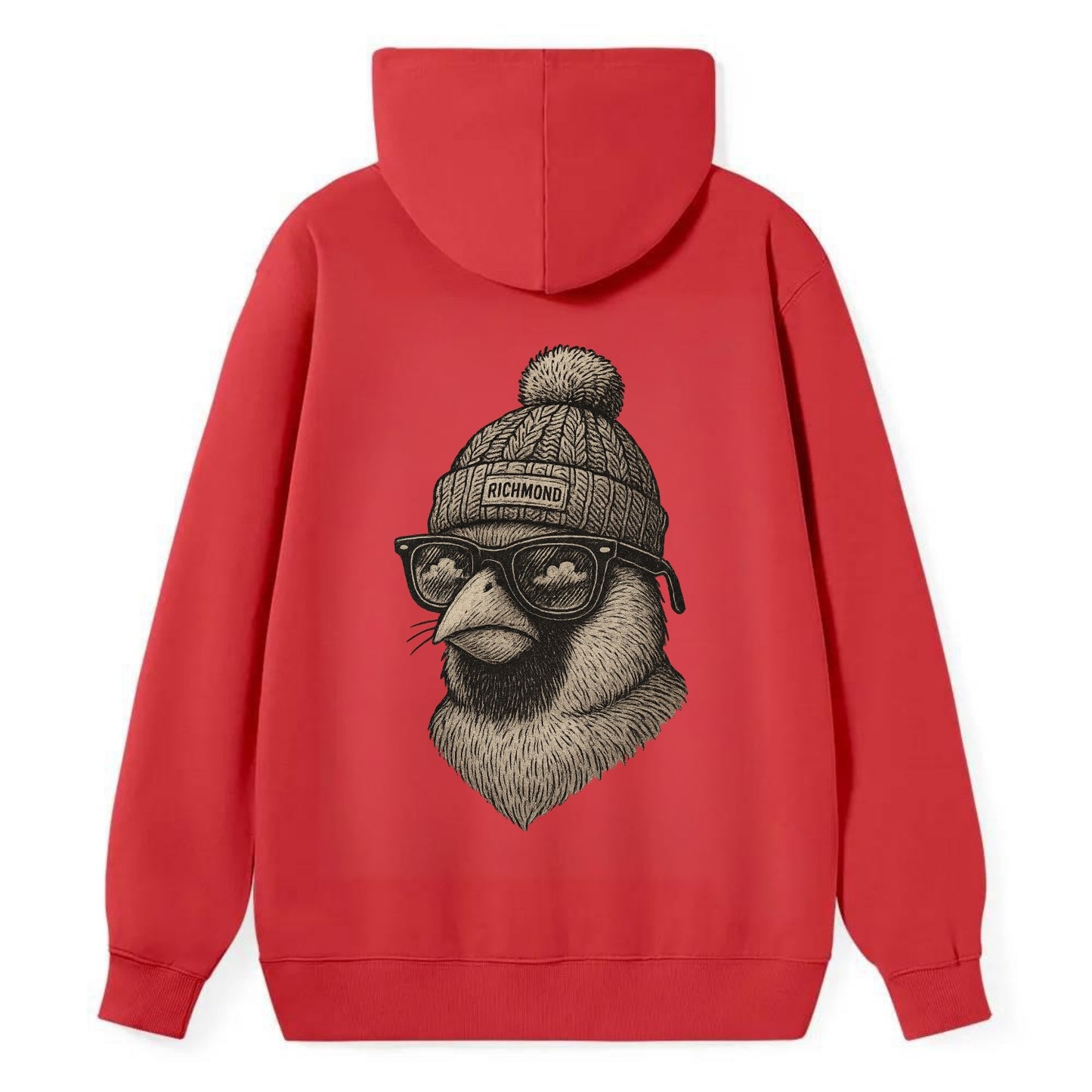 Virginia Cardinal wearing Richmond beanie with pom pom and wayfarer - Classic Pullover Hoodie - Red