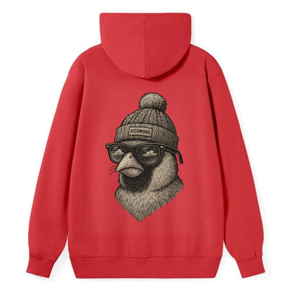 Virginia Cardinal wearing Richmond beanie with pom pom and wayfarer - Classic Pullover Hoodie - Red