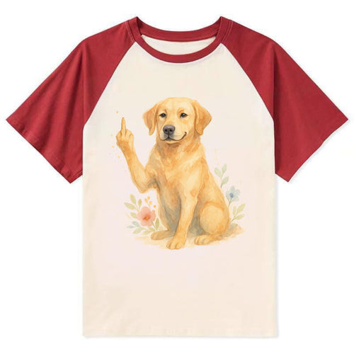 Labrador Retriever yellow sitting pretty, friendly face, strong paw up - Contrast Raglan T-shirt