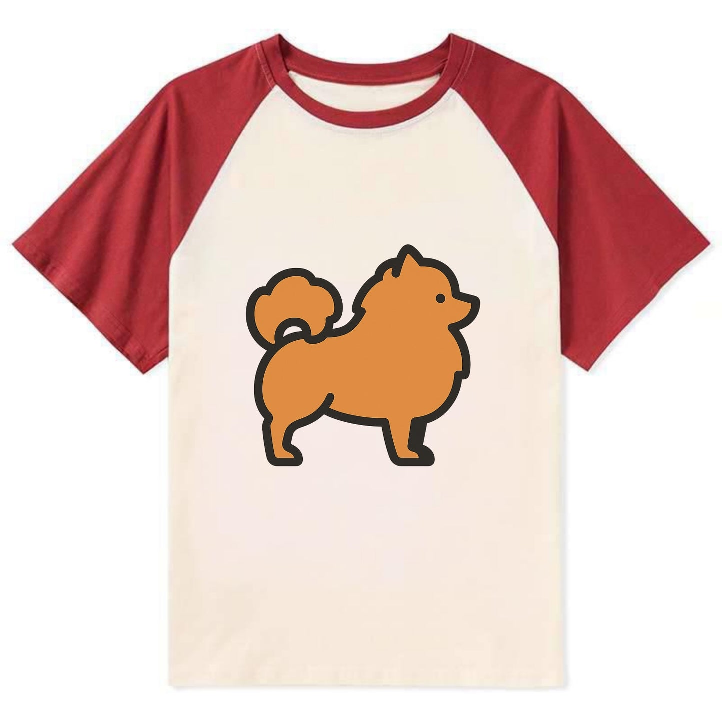 Pomeranian - Orange fluffy flat side profile - Contrast Raglan T-shirt - Red
