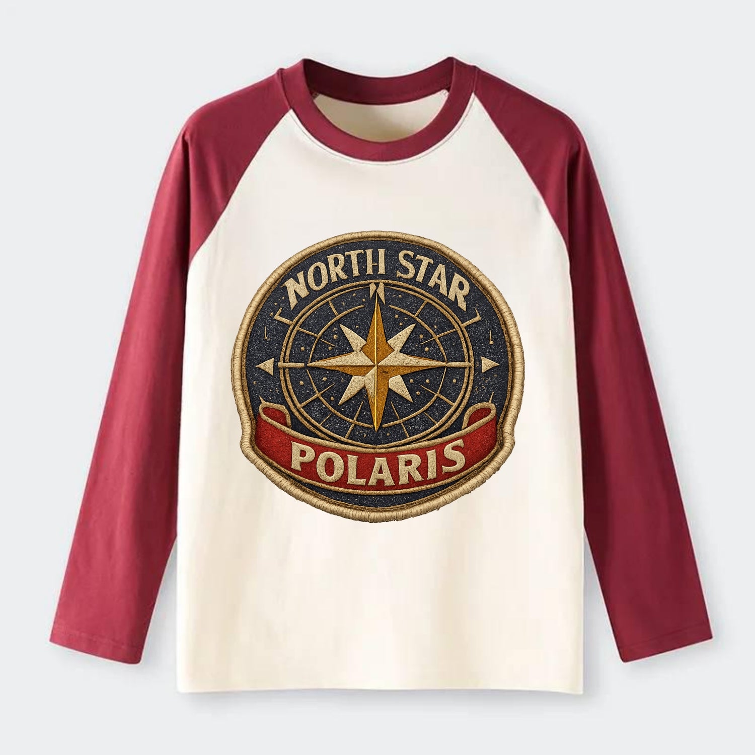 NORTH STAR POLARIS - guiding star in gold and white , navigation - Raglan Long Sleeve T-Shirt - Red