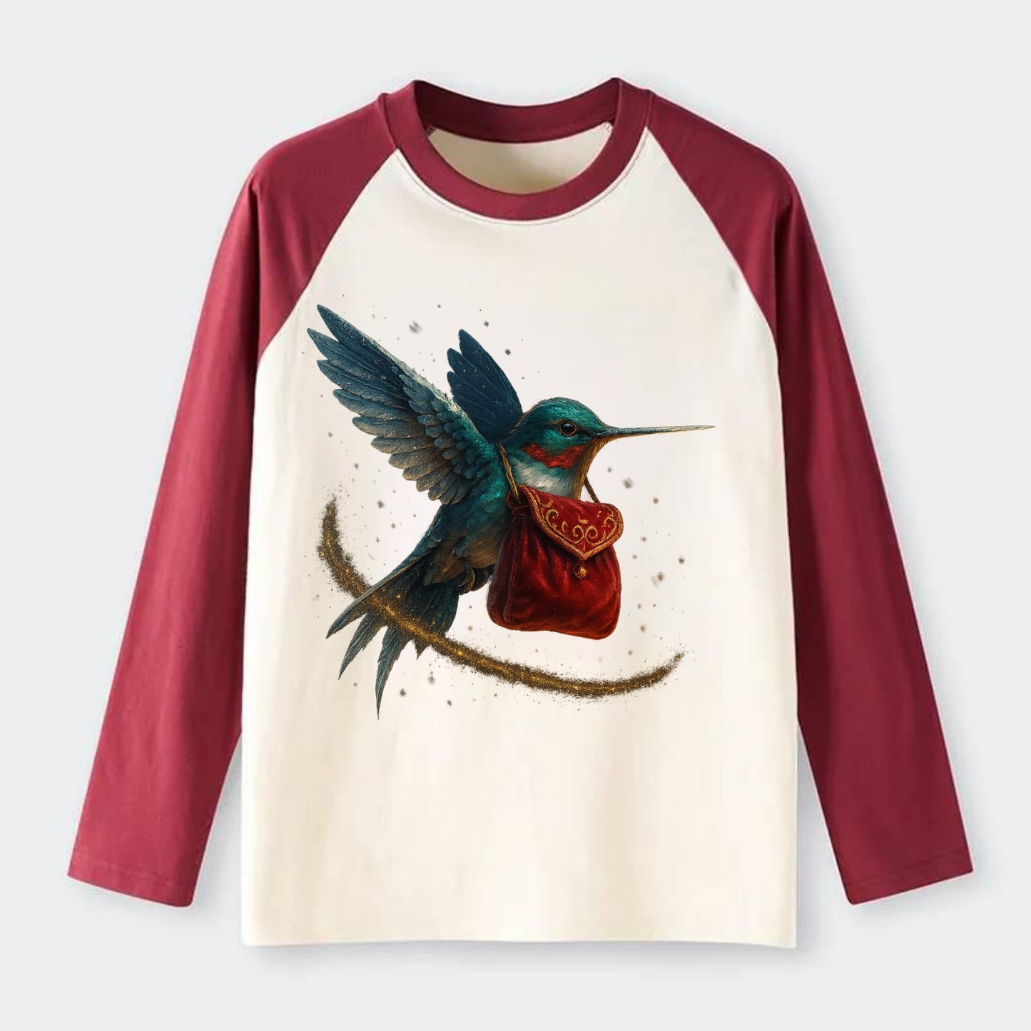 Frostbite Hummingbird Courier  - Raglan Long Sleeve T-Shirt - Red