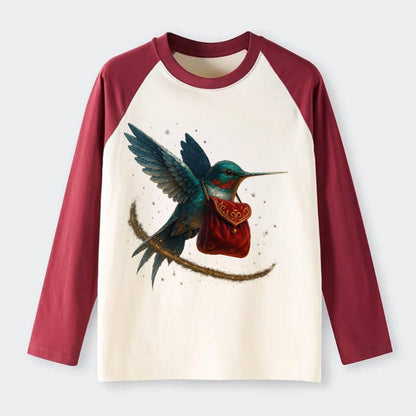 Frostbite Hummingbird Courier  - Raglan Long Sleeve T-Shirt - Red