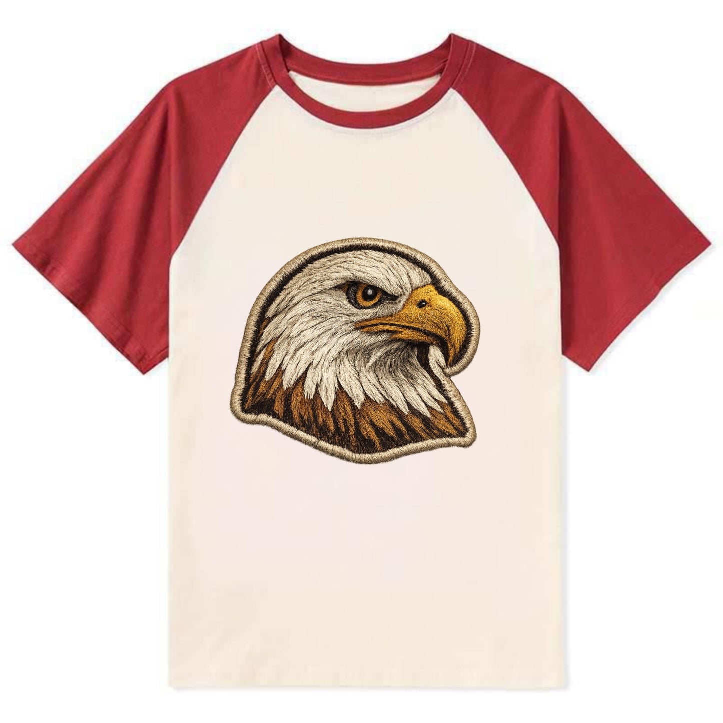 EAGLE HEAD PROFILE - majestic bald eagle in brown, white and gold , - Contrast Raglan T-shirt - Red