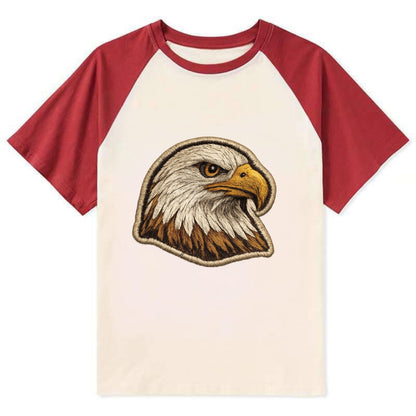 EAGLE HEAD PROFILE - majestic bald eagle in brown, white and gold , - Contrast Raglan T-shirt - Red