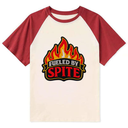 FUELED BY SPITE - fire with text in black and red , petty motivation - Contrast Raglan T-shirt - Red