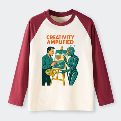 Artist and AI creating beautiful masterpiece together - "Creativity - Raglan Long Sleeve T-Shirt - Red